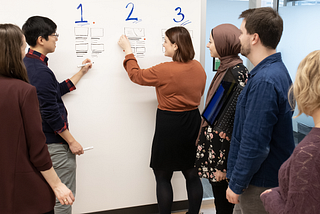 Design system team using the dot-voting approach to support design decision-making.