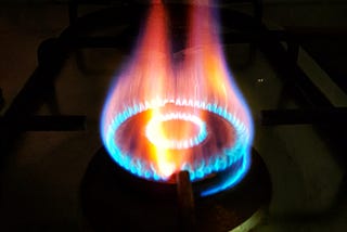 A lit gas burner