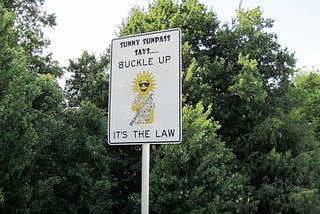 Buckle up sign, Florida Turnpike. Photo by Infrogmation. License Creative Commons Attribution-Share Alike 2.0 Generic License