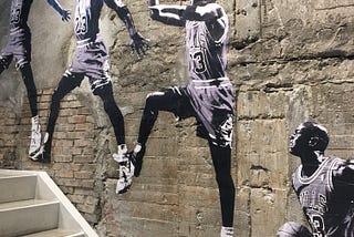 Mural of Michael Jordan jumping to dunk