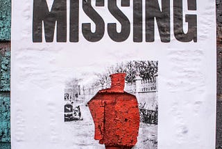 White missing poster with red abstract figure