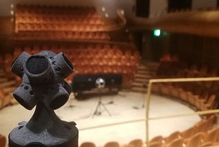 Sneak peak of the ambisonics microphones used to capture sound from all directions, providing a comprehensive audio recording of the concert venue (AI-driven models)