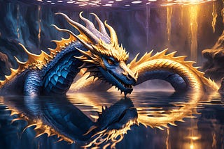 A creepy looking dragon at a dark pool