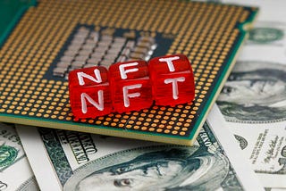 Computer chip with NFT letters on top, surrounded by a stack of hundred dollar bills symbolizing value and growth. Discover the reasons why domain name investors are increasingly purchasing NFTs, and explore the financial potential behind this emerging trend.