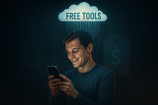 A person unknowingly trading personal data for free technology in a digital environment.