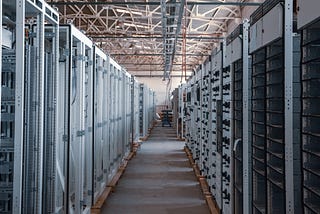 Racks of servers in a data center