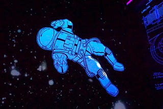 Drawing of a blue astronaut in space