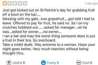 A Woman Posted a Negative Yelp Review About a Bar.