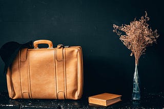 An antique leather travel bag and a book await their next adventure