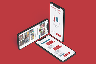3D Mockup of Mobile application. Three phones showing 3 screens from the design.