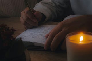 Journalling or writing in warm candlelight