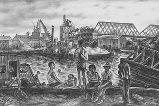 sketch of black people at a dock