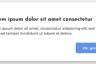 An early version of a dialog box that includes lorem ipsum — something that shouldn’t be shown to a client with no context.