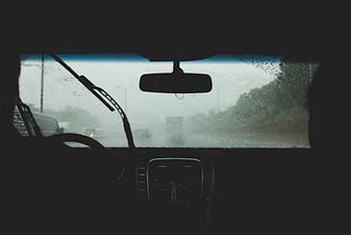 Interior of a car during a rainstorm