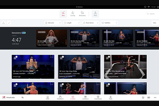 Screenshot of Peloton Bike+ interface representing the classes tab, showing the plethora of classes available to users.