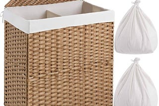 greenstell-laundry-hamper-with-lid-no-install-needed-110l-wicker-laundry-baskets-foldable-2-removabl-1