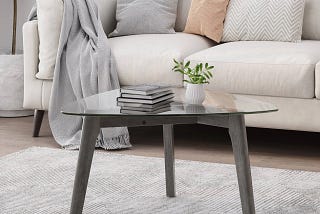 Mid-Century Modern Grey Coffee Table with Tempered Glass Top | Image
