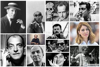 A collage of 10 men and two women who are great film directors