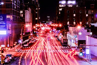 Time lapse of city streets at night