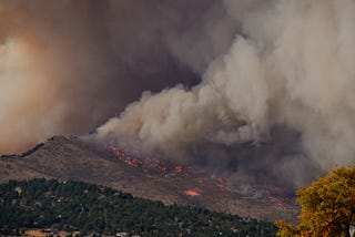 A forest fire on a mountain.