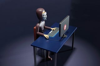 A robot typing on a computer