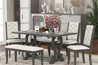 6-piece-retro-dining-set-with-unique-designed-table-legs-antique-gray-1