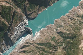 off nadir satellite image of jinping-1 dam in China