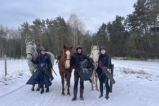 Horseback archery competition in the forest