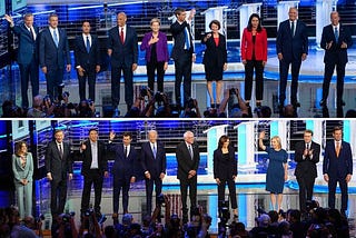 2020 Democratic candidates onstage at televised debates.