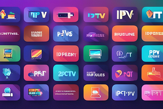 An illustrated digital guide showing a variety of top IPTV services icons displayed on a Firestick interface, with a modern living room in the background, 2023.