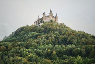 beautiful castle on a bosky hill