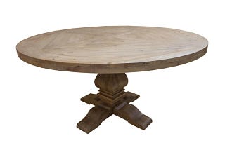 Rustic Smoke Round Dining Table with Barrel-Back Chairs | Image