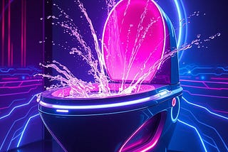 lighted-up toilet with water gushing out of it