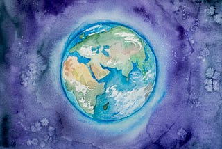 illustration of Earth surrounded by blue