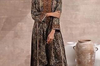 Brown Ethnic Printed Kurta Set with Fine Neck Work: The Epitome of Style and Comfort