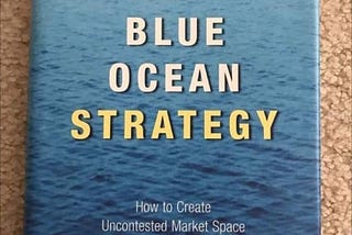 Blue Ocean Strategy book placed on a brown rug