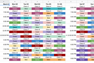 Here’s A Colorful Class Schedule Template using Google Sheets