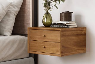 Modern Floating Wall Mounted Nightstand with Elegant Brass Handles | Image