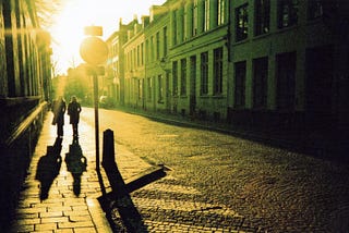 Shadows walking at sunset