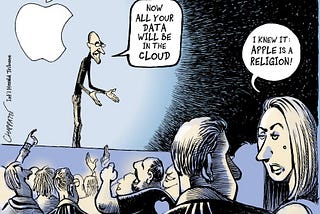 Illustration of steve jobs announcing icloud.