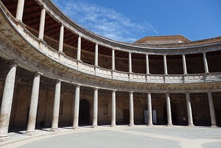 A rounded, Colosseum-type building.