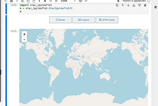 The layers widget includes some starter/default data layers that you can instantly view on the map and make adjustments to the opacity and basemap. The STAC data widget is showing how you can add more custom data and see it displayed on the map.