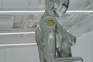 a robot that looks feminine in design, posing for the camera