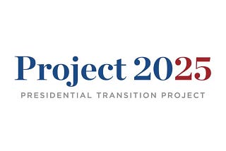 The image shows the logo for “Project 2025” with the text “Project 2025” in bold serif font, where “Project” is in blue and “2025” is split, with “20” in blue and “25” in red. Below the main text, the tagline reads “PRESIDENTIAL TRANSITION PROJECT” in gray, all in uppercase letters. The overall design is clean and professional, with a color scheme that emphasizes the red, white, and blue theme commonly associated with U.S. political projects.