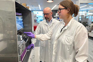 R&D team members Todd Meyer and Sam Parker at Variant Bio’s lab in Seattle.
