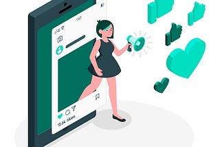 Vector illustration of a social media influencer appearing out of their social media post