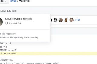 LINUX 之父在 Github 上的一行代碼”我是中本聰”