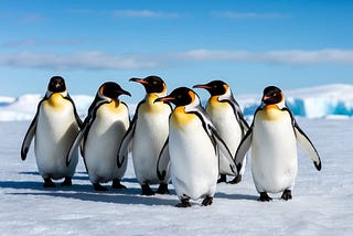 A group of pudgy penguins waddle across the icy landscape, their fluffy feathers keeping them warm as they huddle together