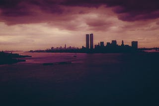 The New York City skyline sometime after the construction of the World Trade Center in 1973.