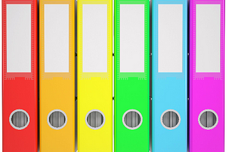 6 pastas coloridas: vermelha, laranja, amarela, verde, azul e rosa